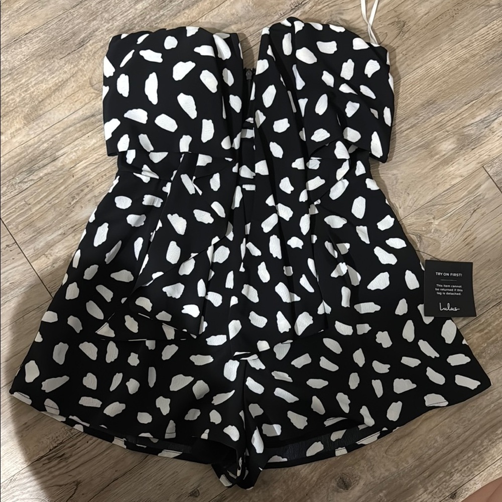 Lulus Black and White Strapless Romper